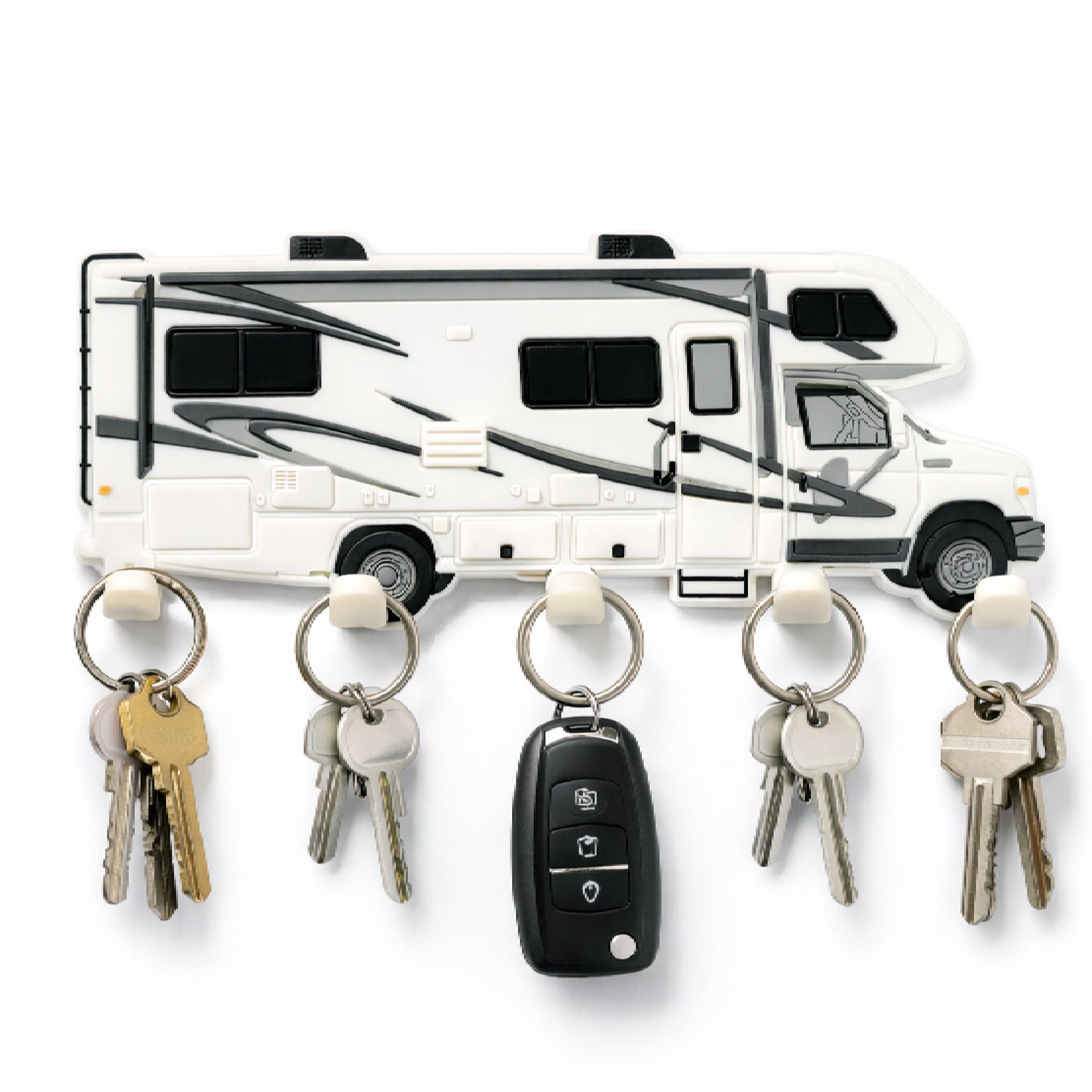 Camper Key Holder for Wall – No Drill No Holes, Adhesive Wall Mount Rack for Keys and Accessories – Cute Vintage Decor for Inside RV or Trailers – Stick On