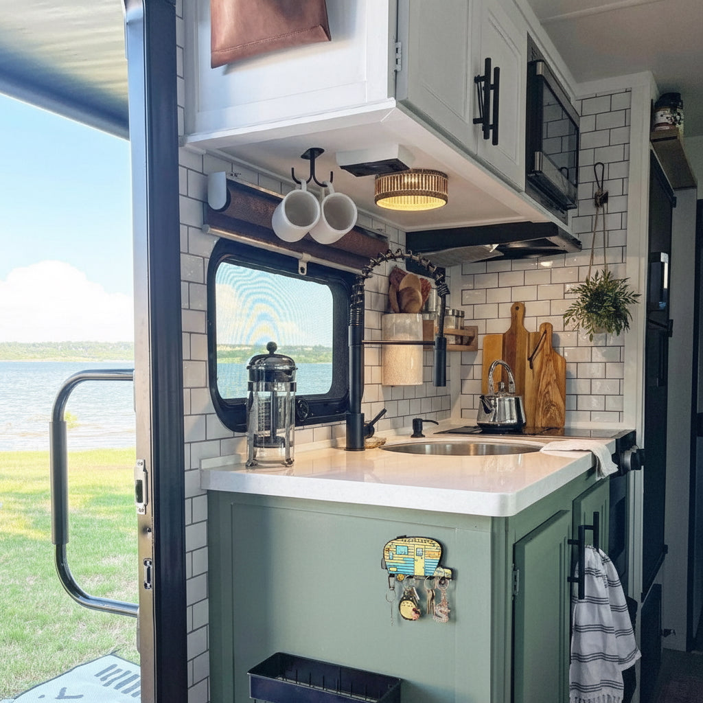 Camper Key Holder for Wall – No Drill No Holes, Adhesive Wall Mount Rack for Keys and Accessories – Cute Vintage Decor for Inside RV or Trailers – Stick On